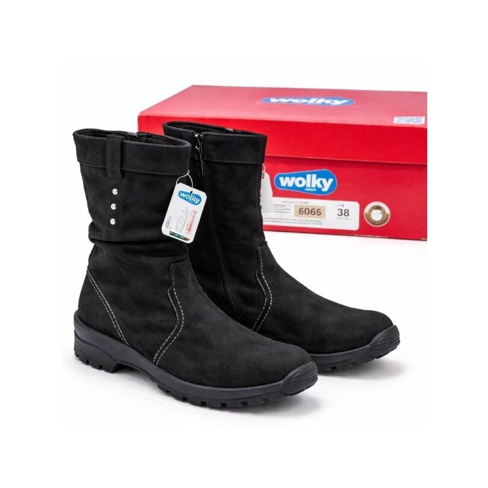 Wolky Bryce WR Oiled Leather Boot Women EU 38 Black Water Resistant Side Zip